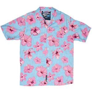 Rowdy Gentleman Rum Runner XL Hawaiian Shirt Blue Pink Floral EUC Beach Camp